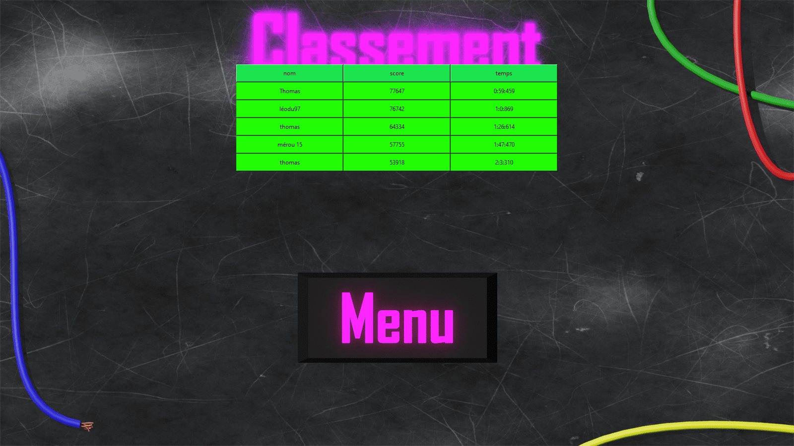 capture d'écran de classement
